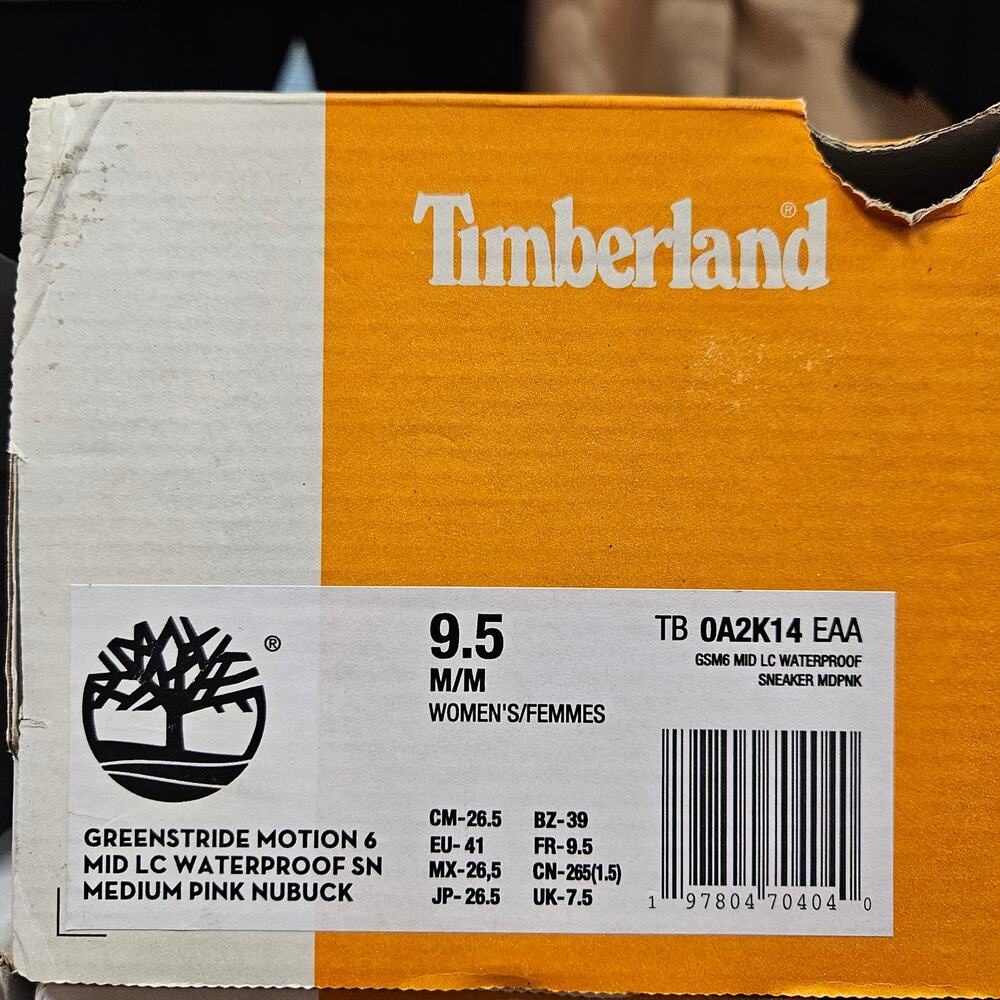 TIMBERLAND WOMEN'S 9.5 GREENSTRIDE MOTION 6 MID LACE SNEAKER PINK NUBUCK NIB - Picture 7 of 7